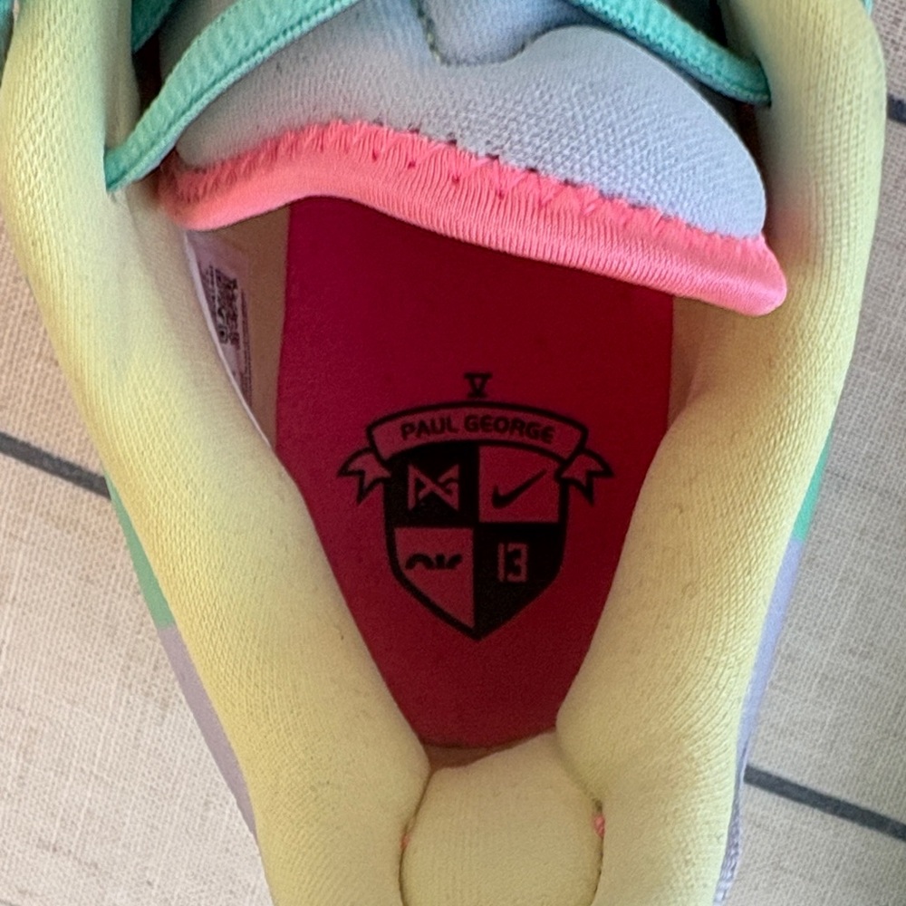 Men’s Nike Paul George Multicolor Pastel Lace-Up Sneakers in Mint, Pink & Yellow - Picture 4 of 7